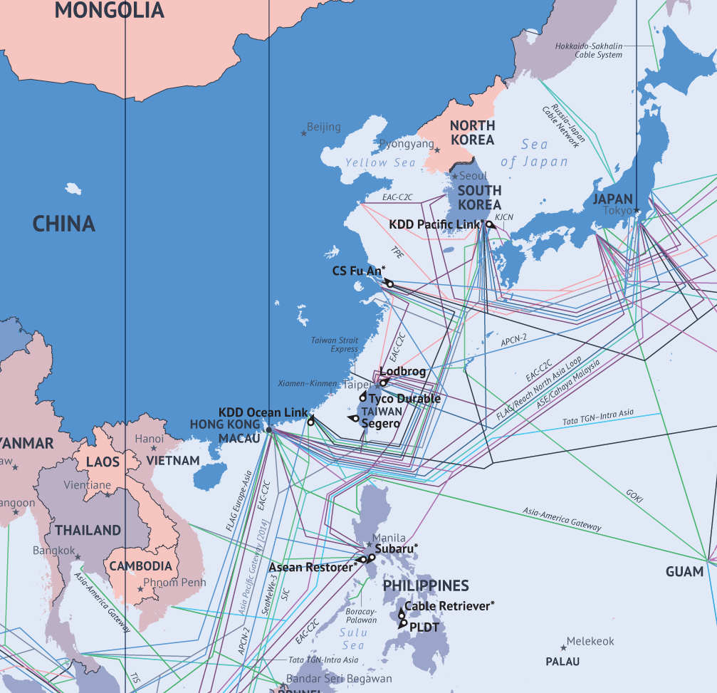 Карта подводного интернета 2014 от TeleGeography