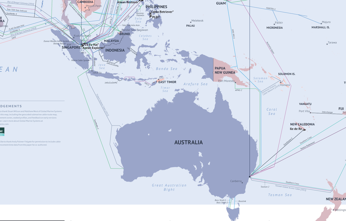 Карта подводного интернета 2014 от TeleGeography