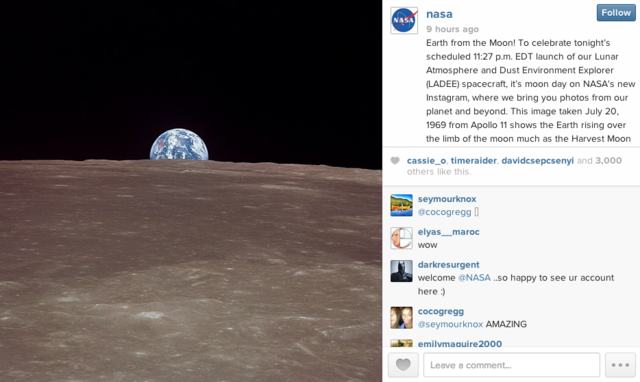 Лунный аппарат LADEE успешно запущен + аккаунт NASA появился в Instagram