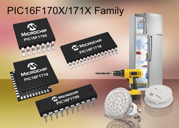 Представлено 11 моделей 8-разряжных микроконтроллеров семейства Microchip PIC16F170X/171X