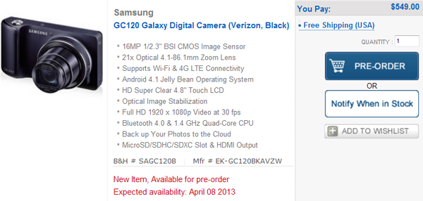 В США уже начат прием предварительных заказов на камеру Samsung Galaxy Camera без поддержки 3G