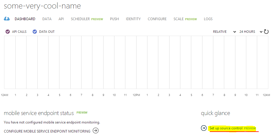 Создание репозитория Git в Windows Azure Mobile Services