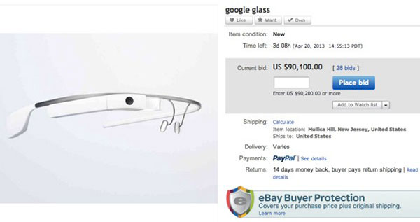 Цена Google Glass на аукционе eBay перевалила за $90000