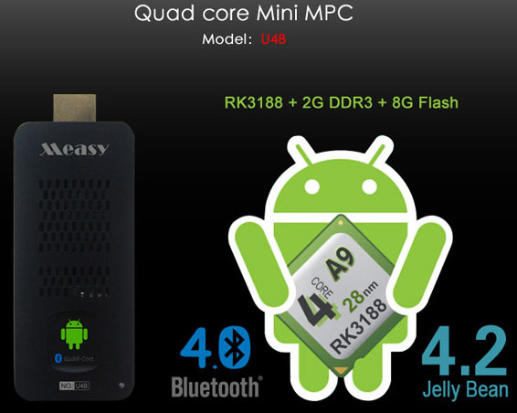 Работает микро-ПК Measy U4B под управлением ОС Android 4.2