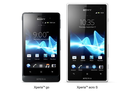 Особо прочные новинки Sony: Xperia acro S и Xperia go