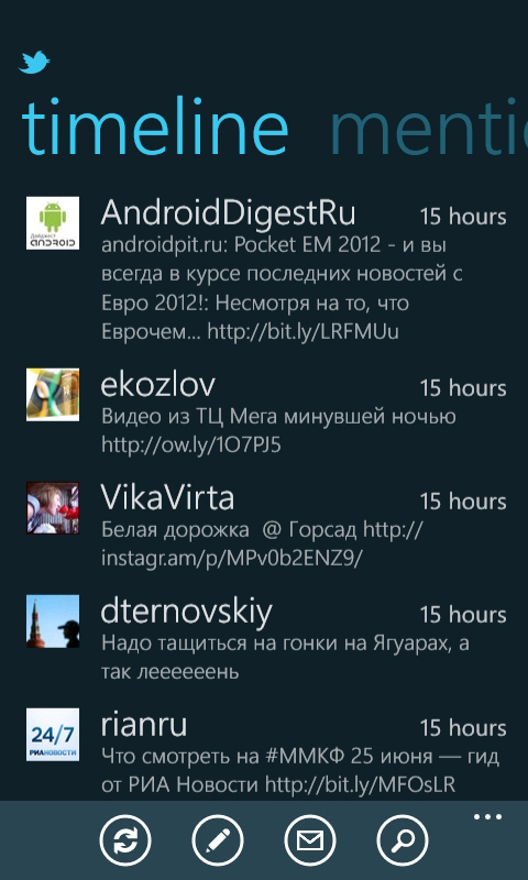 Подброрка Twitter клиентов для Windows Phone 7