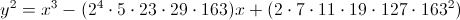 y^2=x^3-(2^4cdot5cdot23cdot29cdot163)x+(2cdot7cdot11cdot19cdot127cdot163^2)