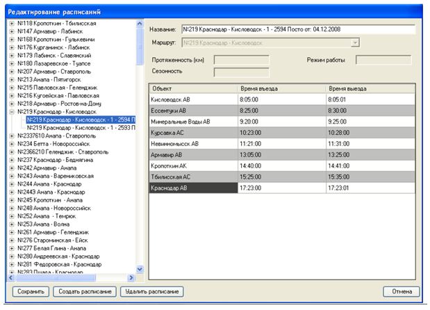 Программное обеспечение АвтоТрекер. Работа с маршрутами и расписаниями