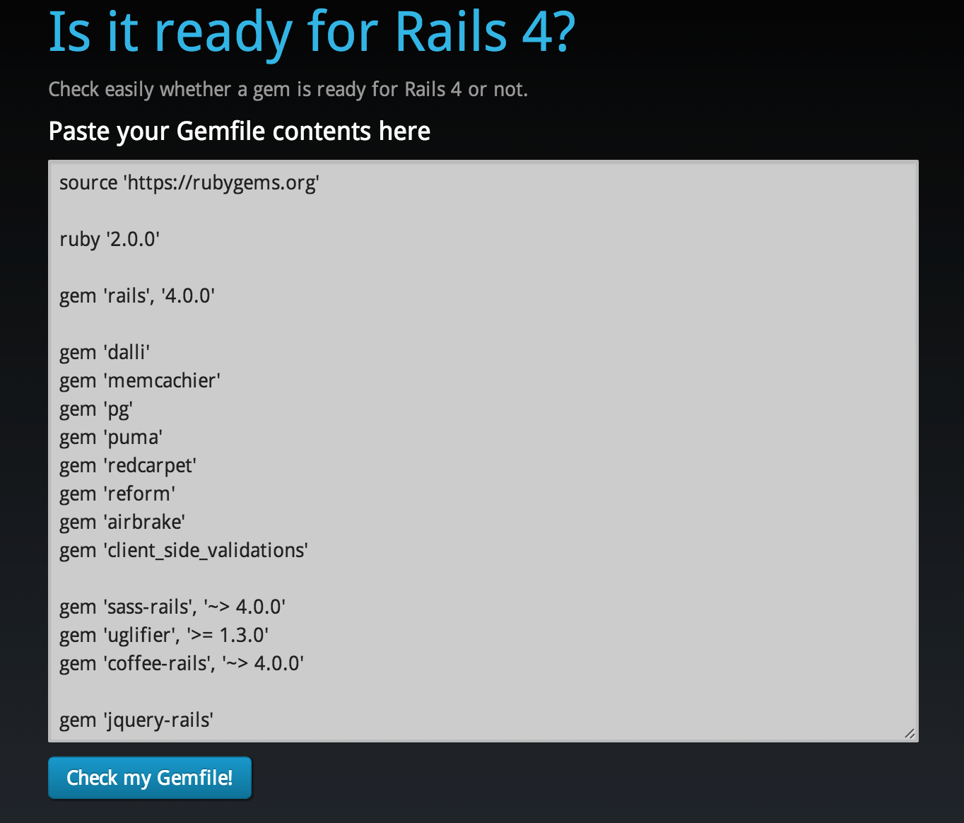 Проверьте на готовность ваш Gemfile к Rails 4