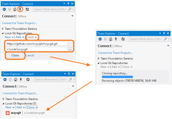 Работа с Git в Visual Studio 2012