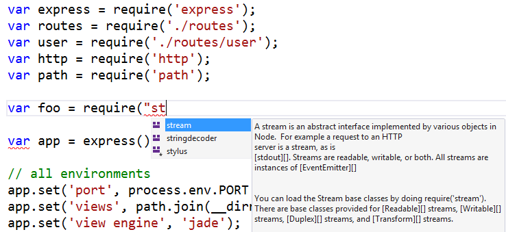 Пример Intellisense