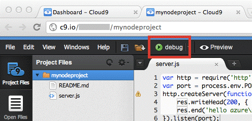 Развертывание облачного приложения Node.js из среды разработки Cloud9 clip_image012