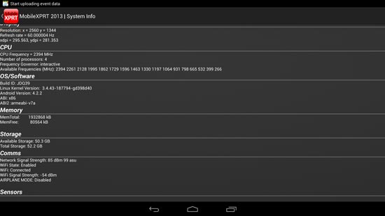 Результаты тестов планшета на платформе Bay Trail под управлением Android