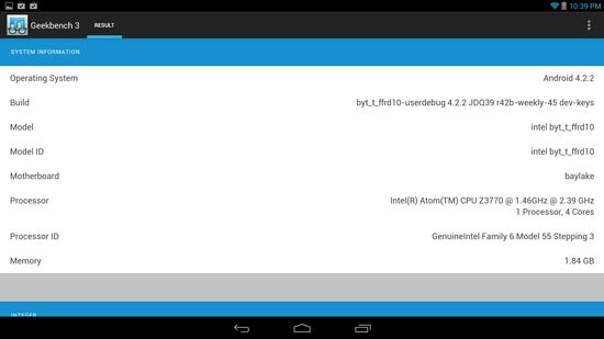 Результаты тестов планшета на платформе Bay Trail под управлением Android часть третья, Geekbench 3