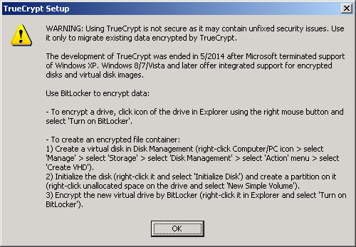 Сайт TrueCrypt, вероятно, взломан и предлагает переходить на BitLocker image