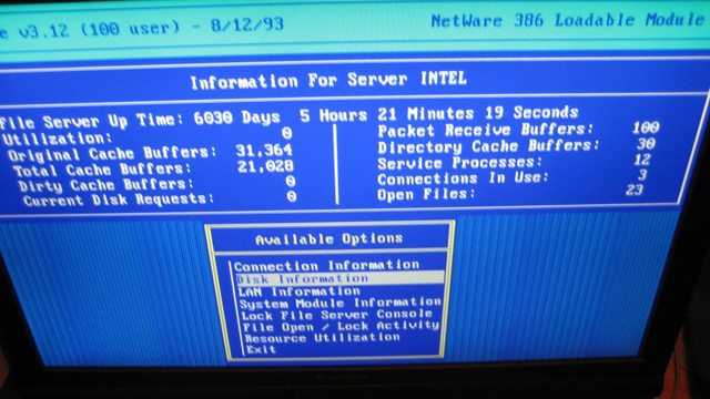 Сервер на NetWare 3.12 с аптаймом 16,5 лет