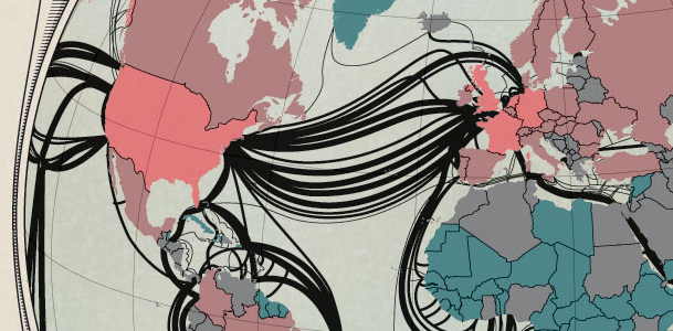 Схема интернет магистралей мира от TeleGeography