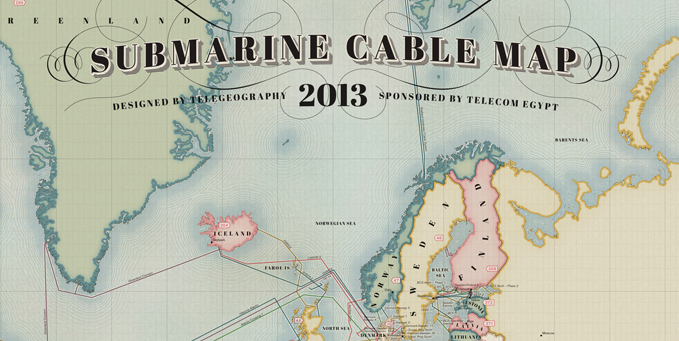 Схема интернет магистралей мира от TeleGeography