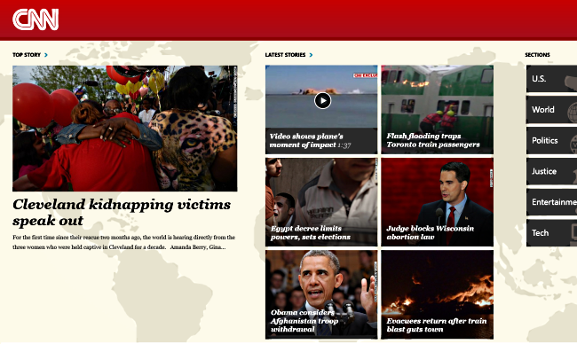 Главный экран приложения CNN для Windows 8 Главный экран приложения CNN для Windows 8