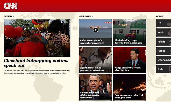 Главный экран приложения CNN для Windows 8