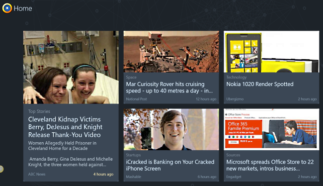 Главный экран приложения News360 для Windows 8 Главный экран приложения News360 для Windows 8