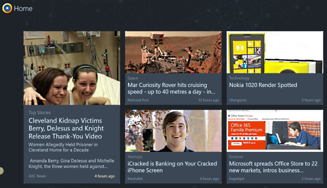 Главный экран приложения News360 для Windows 8