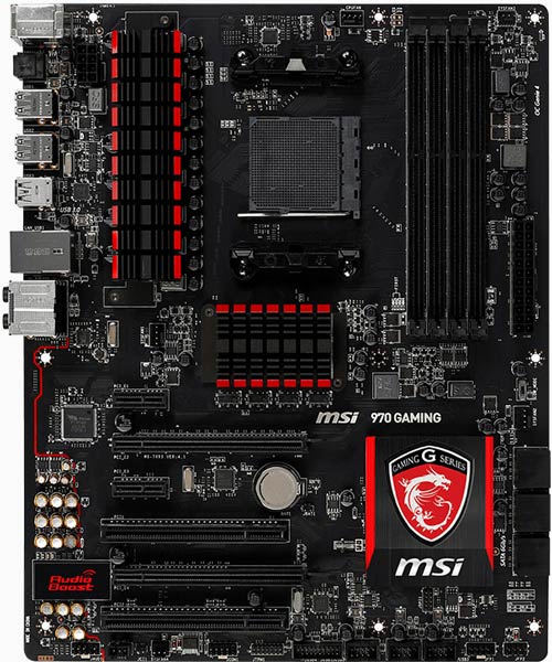 Плата MSI 970 Gaming выполнена в типоразмере ATX 