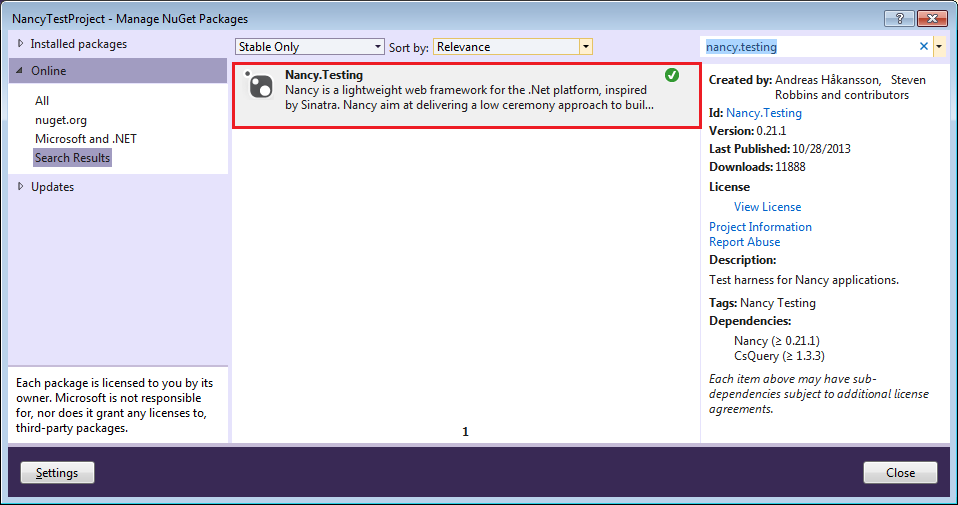 Создаем первое приложение на NancyFX часть пятая. Тестирование приложения Создаем первое приложение на NancyFX часть пятая. Тестирование приложения