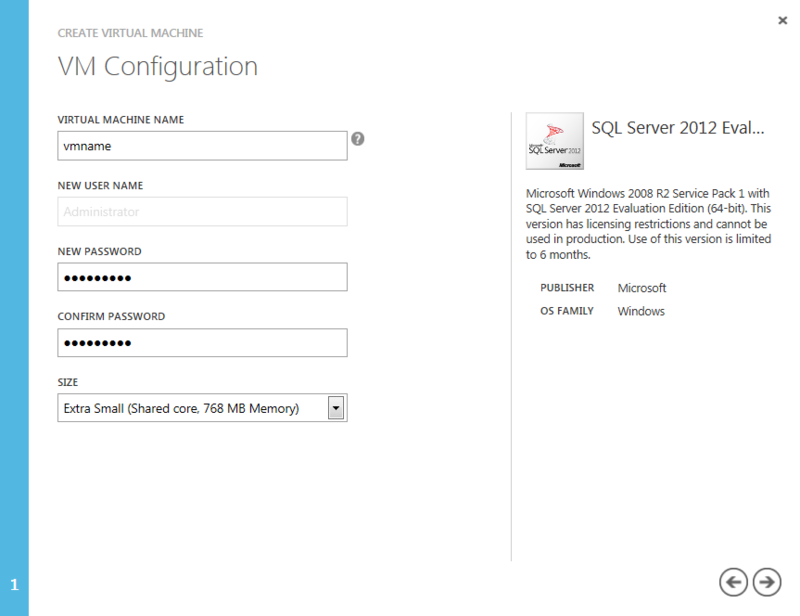 Создание виртуальной машины SQL 2012 в Windows azure и подключение к ней