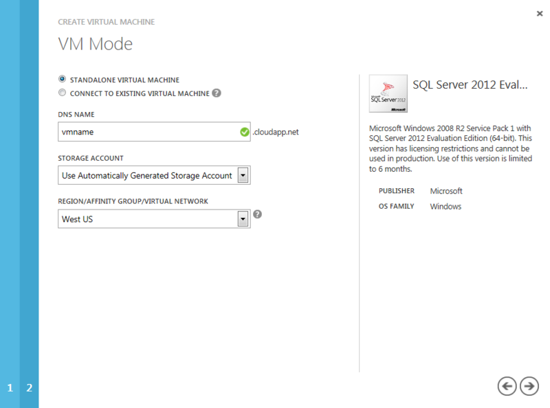 Создание виртуальной машины SQL 2012 в Windows azure и подключение к ней