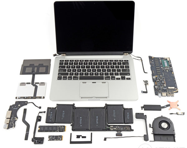 Возможности ремонта и модернизации 13-дюймового ноутбука Apple MacBook Pro существенно ограничены