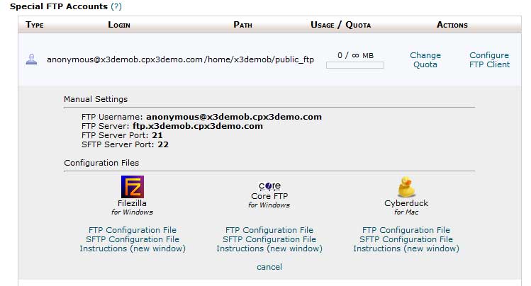 Подсказки по настройке FTP клиента в cPanel