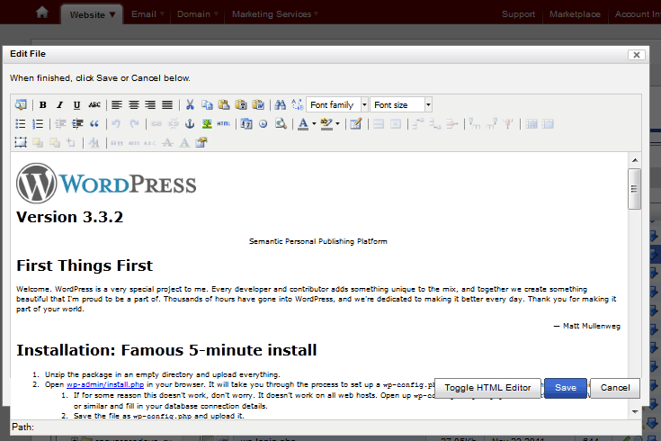 Сравнение панелей управления хостингом: cPanel vs. vDeck WYSIWYG - редактор файлов в панели vDeck