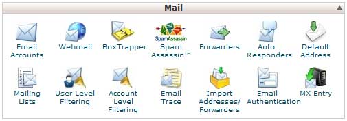 Группа ярлыков работы с почтой в cPanel