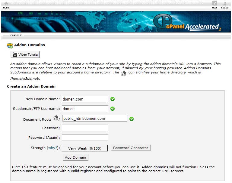 Сравнение панелей управления хостингом: cPanel vs. vDeck Экран добавления домена в cPanel