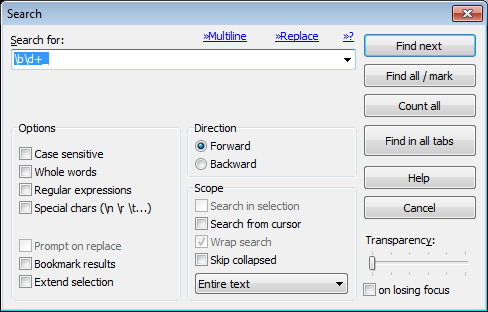 Текстовый редактор SynWrite — вводный обзор диалог поиска
