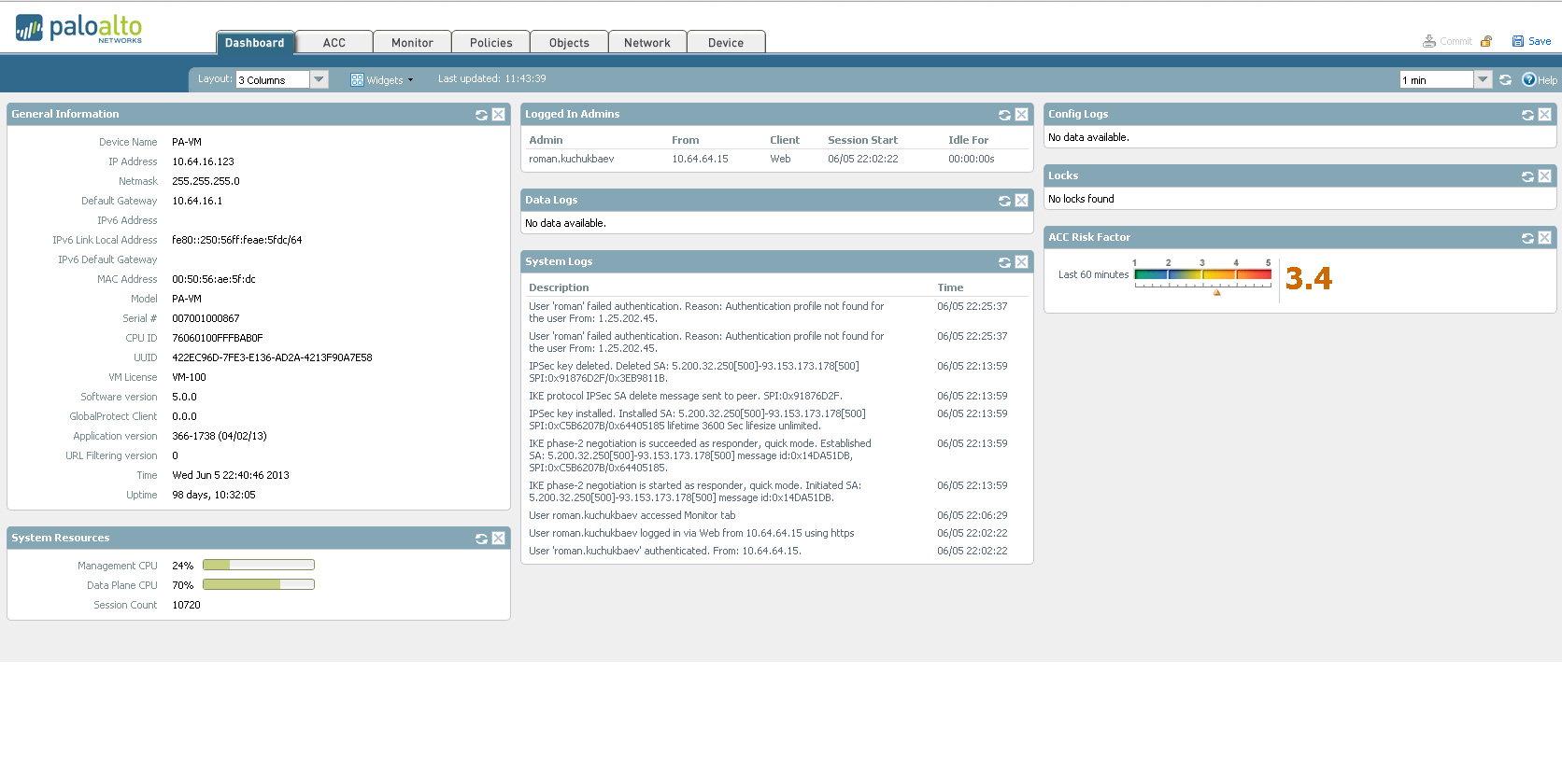 Palo Alto Dashboard