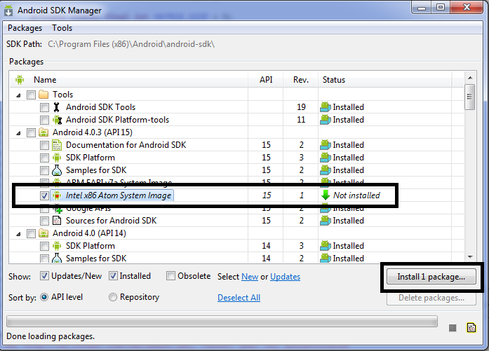 Установка и Настройка Intel® Atom x86 Image for Android SDK Установка и Настройка Intel® Atom x86 Image for Android SDK
