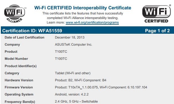 Устройство Asus T100TC — модификация планшета Asus Transformer Book T100 с ОС Android