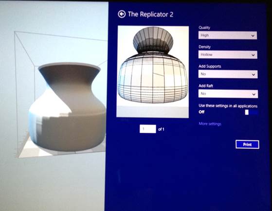 В Windows 8.1 добавлена поддержка 3D печати