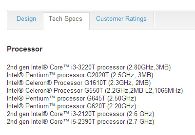 Процессоры Intel Celeron 1610T и Pentium G2020T замечены среди характеристик моноблока Dell Inspiron One 2020