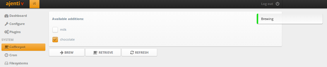 Веб интерфейс для кофеварки на Ajenti через HTCPCP Веб интерфейс для кофеварки на Ajenti через HTCPCP