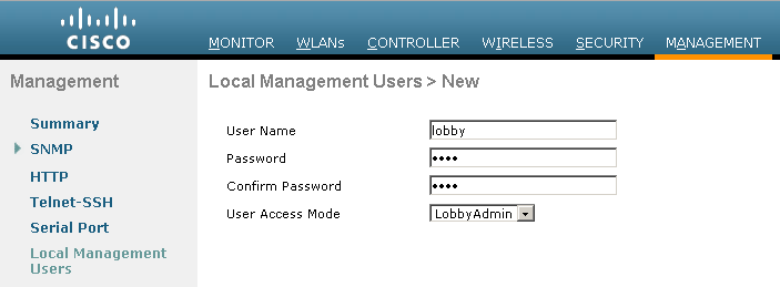 Замена стандартного Lobby Admin Cisco Wireless LAN Controller 5500/2500