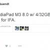 В начале сентября Huawei представит планшетный компьютер MediaPad M3